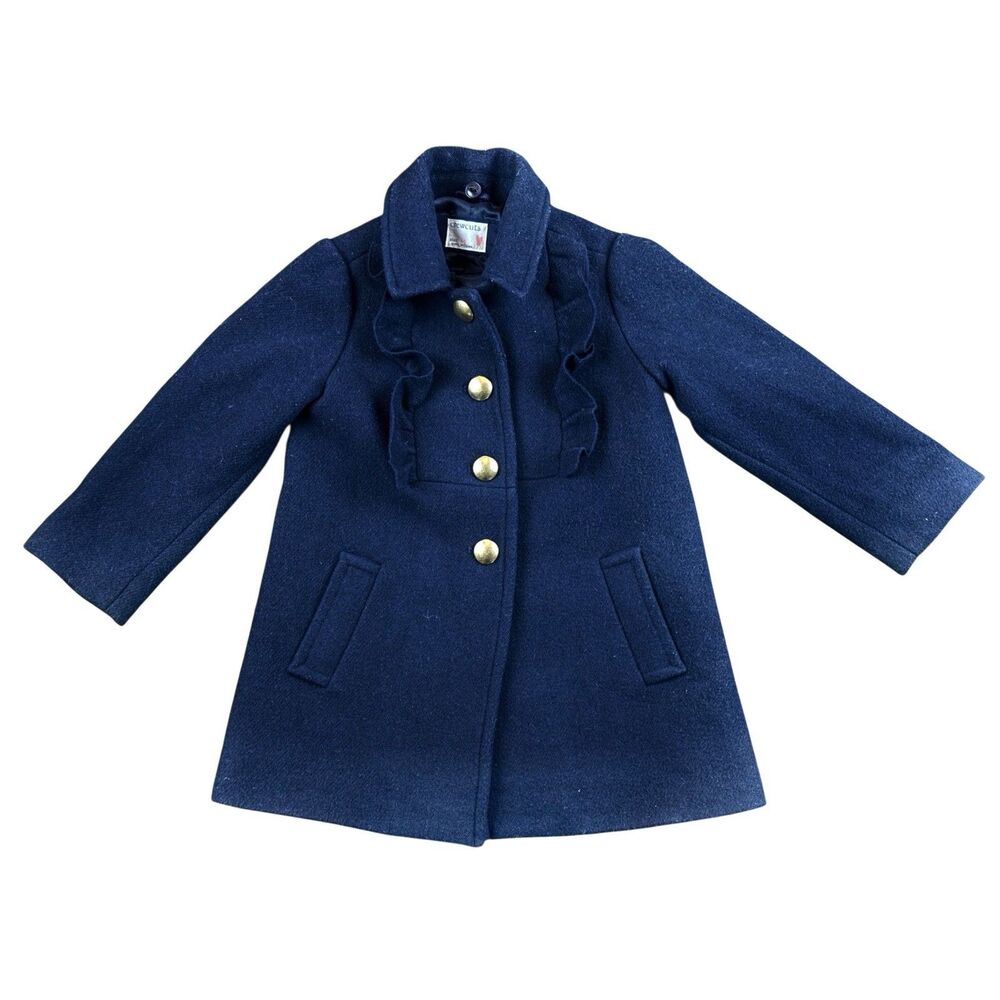 J.Crew Crewcuts Girls' Ruffle-Trimmed Wool Coat, Navy Blue, Size 4-5